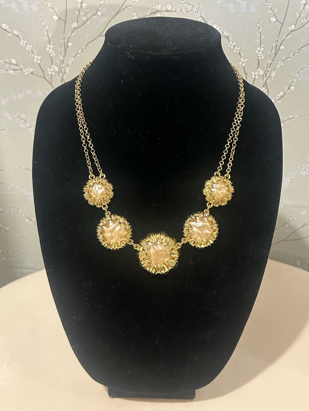 Vintage Talbot Gold & Faux Pearl Medallion Statement Necklace - Signed